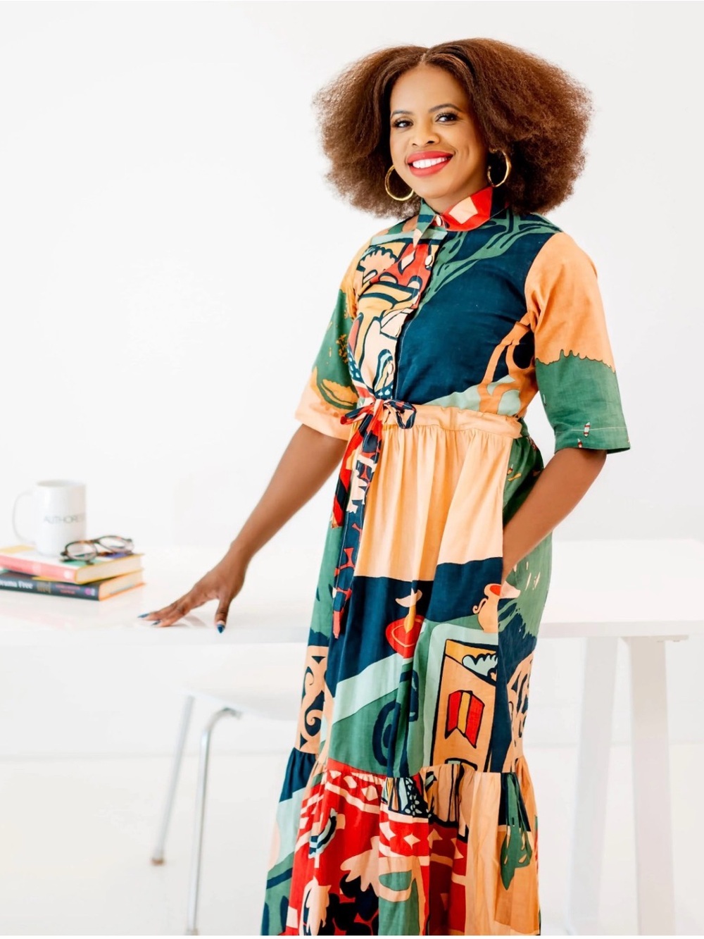 Bel Kazan Multicolor Printed Tiered Shirt Dress - Vibrant Pattern M
